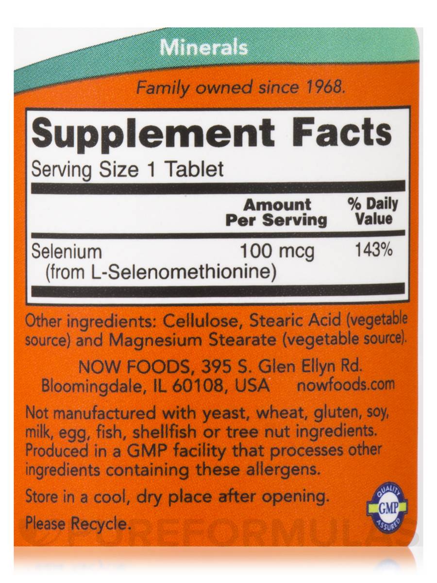 NOW Selenium 100 mcg facts